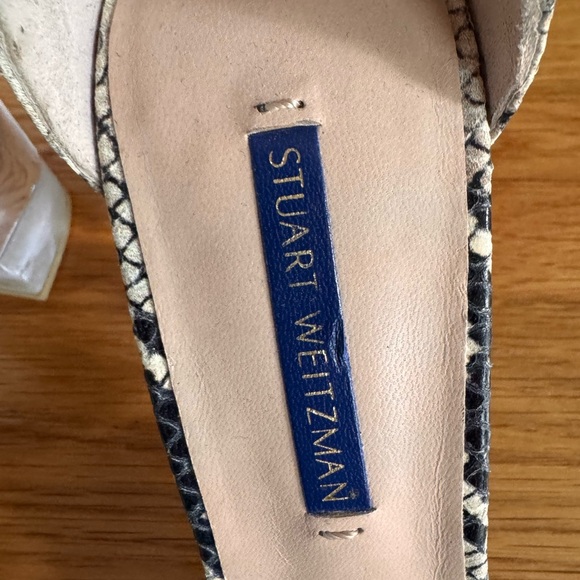 Stuart Weitzman Nearlynude Clear Heel Snake Print Sandal Heels Size 7 - Picture 8 of 14